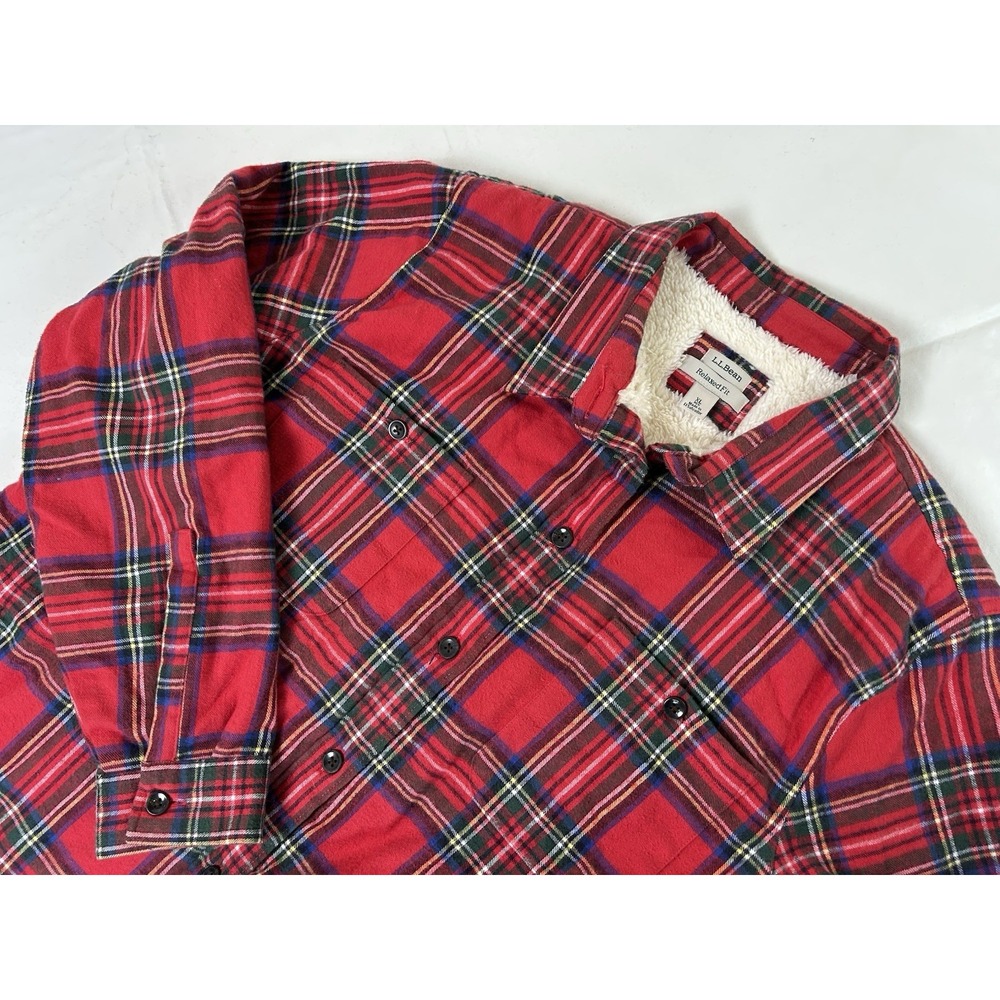L.L. Bean Men's Sherpa Lined Flannel Shirt Jacket Size XXL 2XL Red Plaid